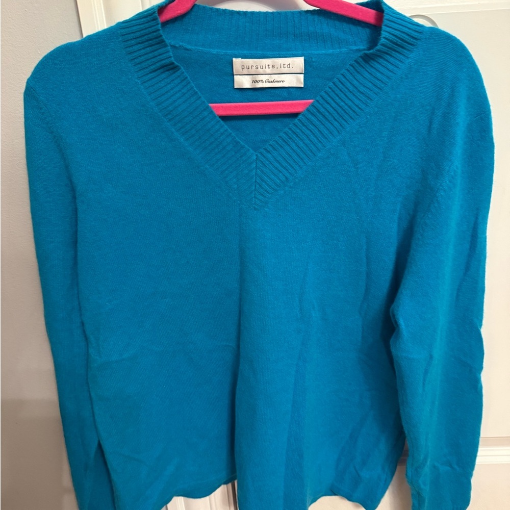 Pursuits , Ltd. 100% Cashmere  size S Women's Blue V-Neck Sweater